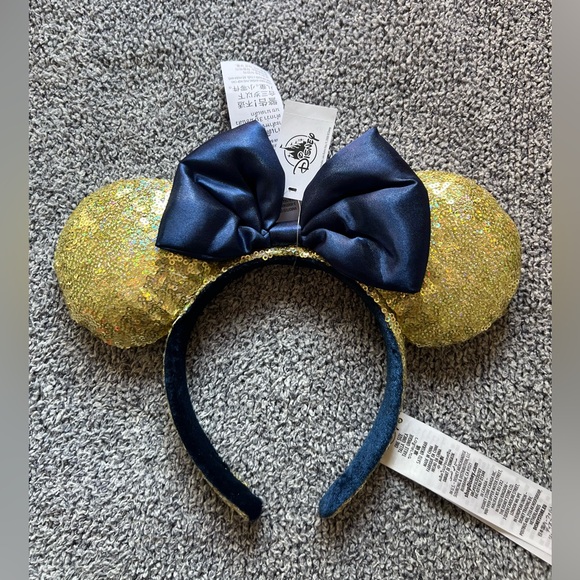 Disney Parks Ear Headband Gold Sequin Navy Blue Mickey Mouse Ears - Picture 3 of 10
